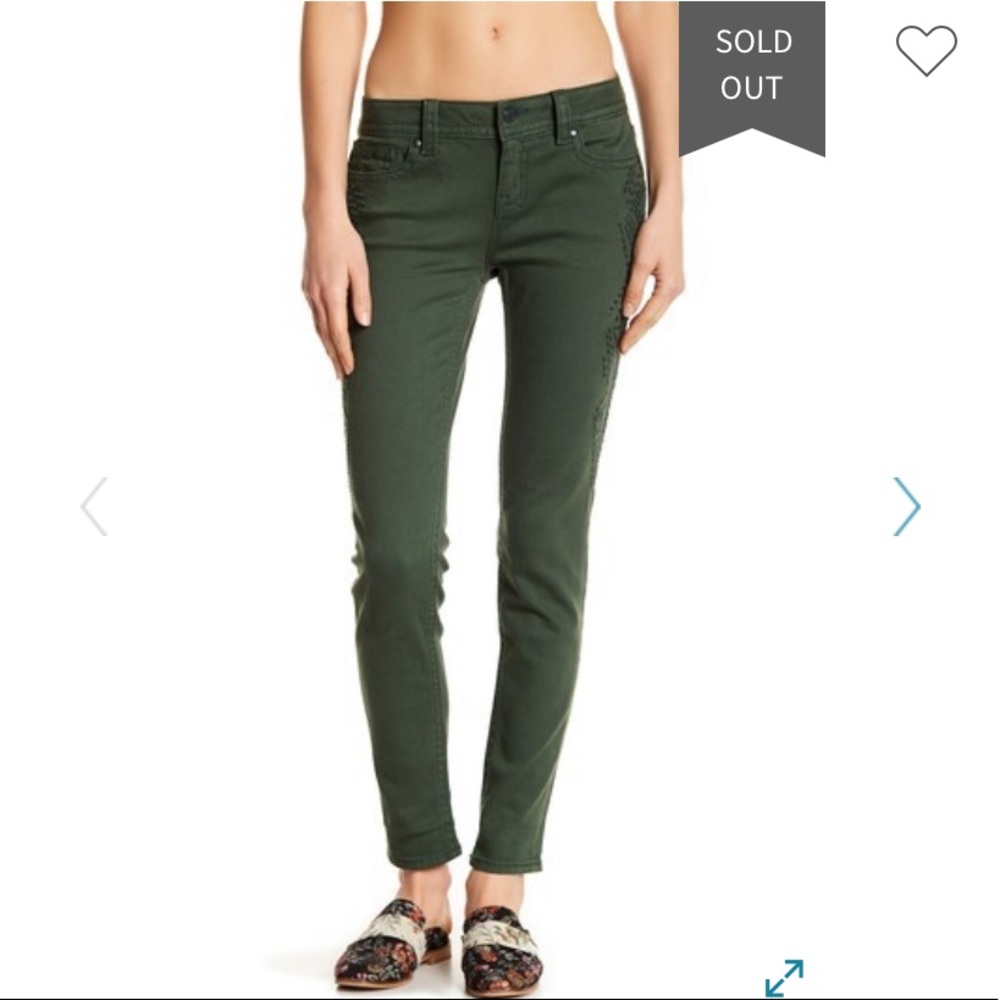 Miss me Hunter green embroidered mid rise jeans